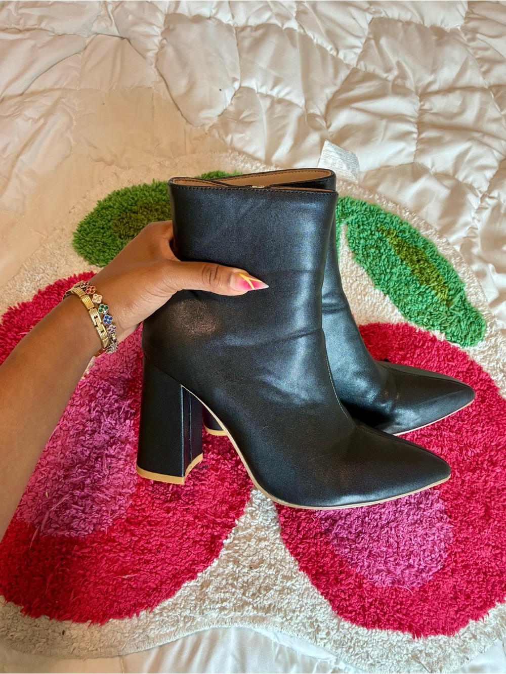 SHEIN Black Pointed Toe Block Heel Ankle Boots